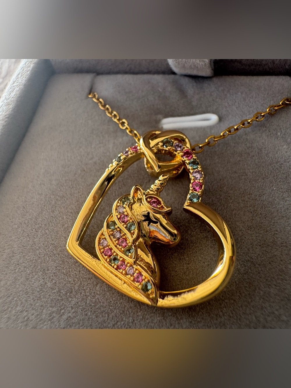 Girls 14k Gold Plated Heart & Unicorn Pendant Necklace - Picture 2 of 5